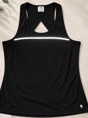 Danskin Now Athletic Tank Top womans Large 12-14 Black Gray Print Built-In Bra
